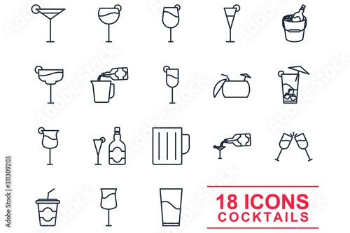 different bar glasses with wine Set icon template color editable. different cocktails pack symbol vector sign isolated on white background illustration for graphic and web design.