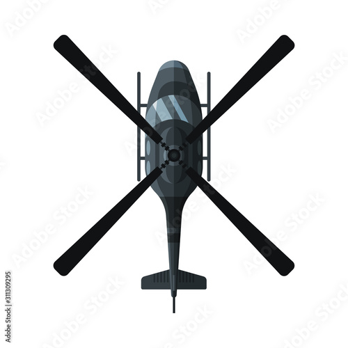 Flying Black Combat Helicopter, View from Above, Military Air Transport Vector Illustration