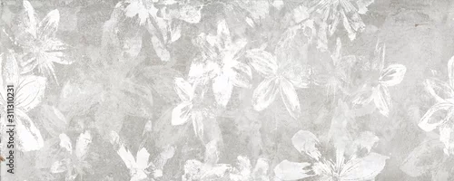 Obraz Kwiaty na starym białym tle ściany, cyfrowych płytek ściennych lub tapety