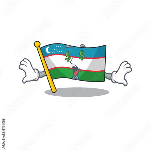 Flag uzbekistan Scroll with Money eye cartoon character style