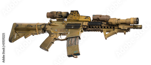 Obraz na płótnie Military toy airsoft rifle isolated on white background