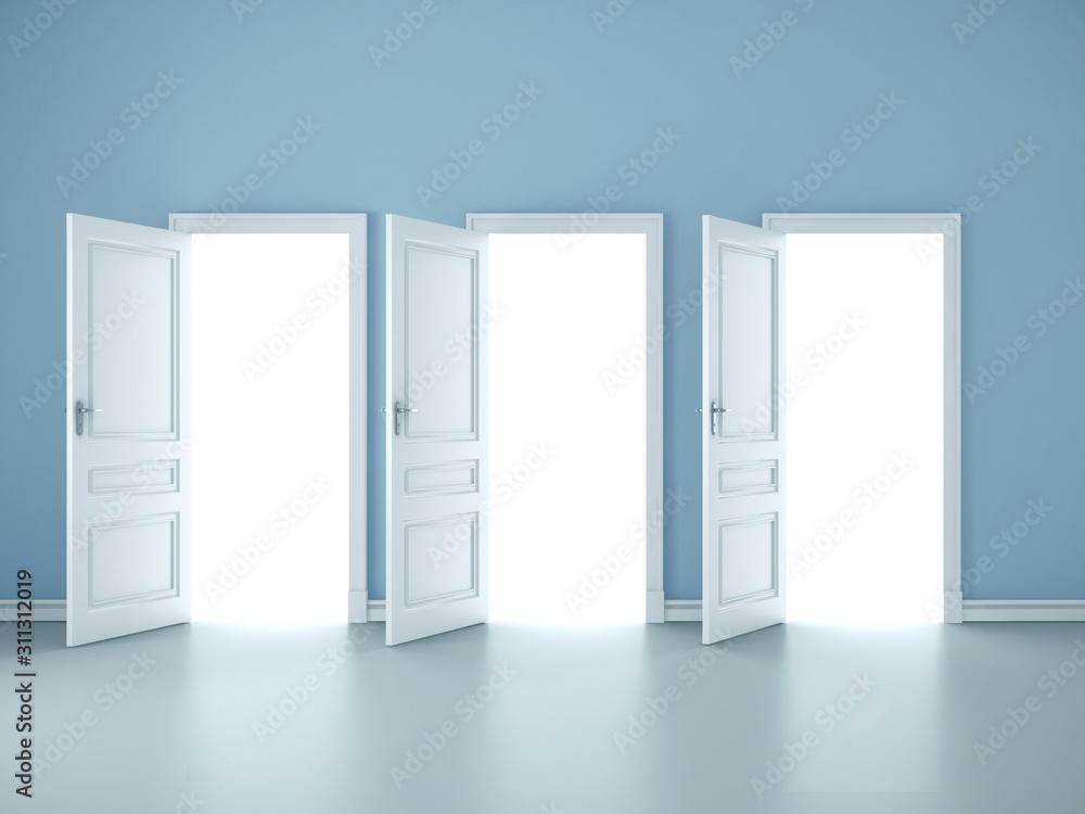Bright light through an open three doors Bright light through an open three doors
