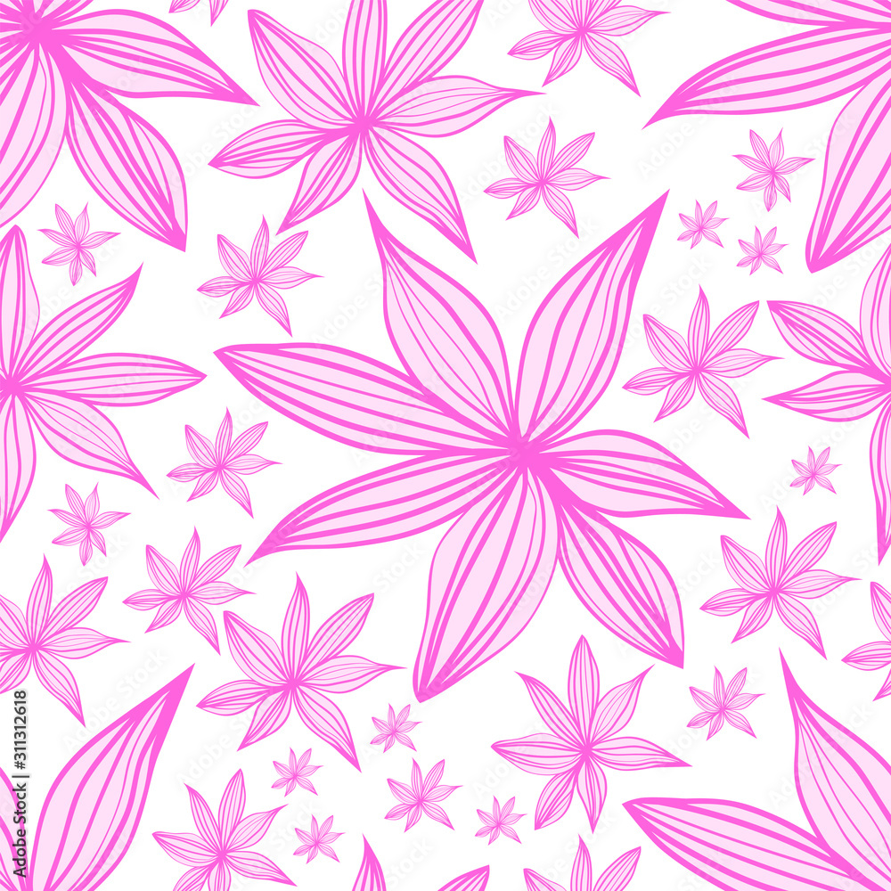 A seamless vector pattern of abstract pink flowers. A textile print. Wallpapers. A seamless vector pattern of abstract pink flowers. A textile print. Wallpapers.