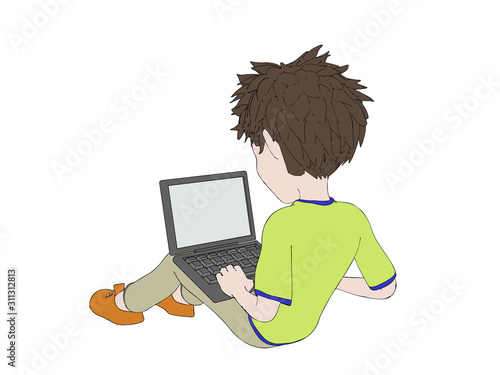 Cartoon character boy sitti...