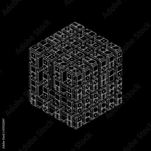 Cube of dominoes. Isolated ...