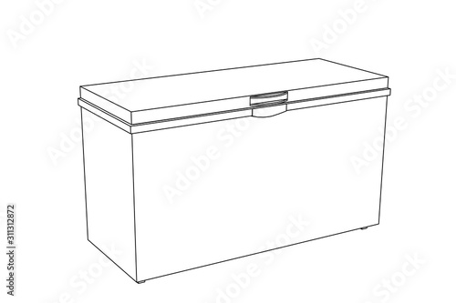 Chest freezer. Vector outline illustration.