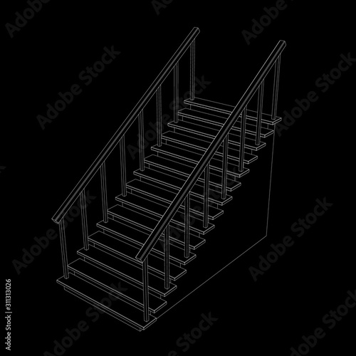 Stairway. 3d Vector outline illustration.