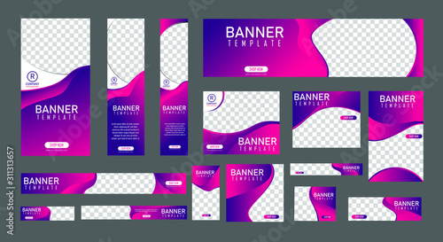 set of creative web banners of standard size with a place for photos. Vertical, horizontal and square template. vector illustration