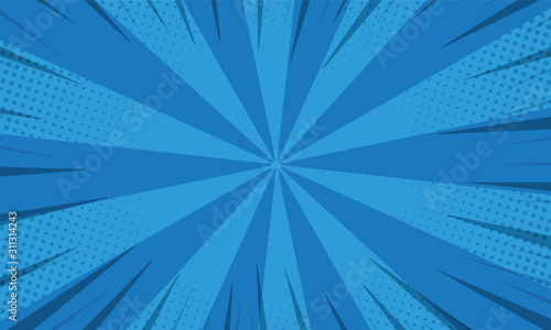 abstract blue light rays background retro comic style halftone pop art