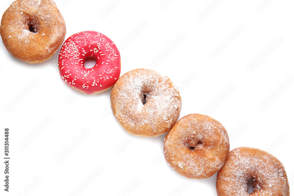 Sweet tasty donuts on white background Sweet tasty donuts on white background