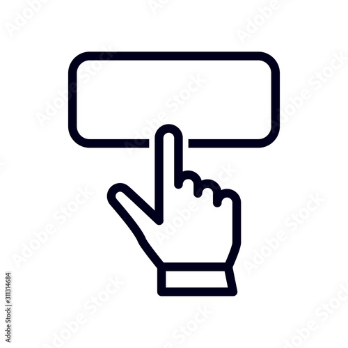 hand pointer or cursor mouse clicking on apply now button linear icon. symbol in form of pressing hand photo