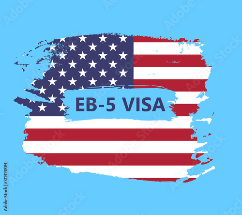 banner in the form of an abstract American flag with text of EB-5 Visa