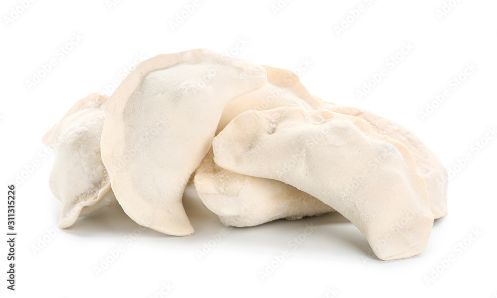 Raw dumplings on white background Raw dumplings on white background