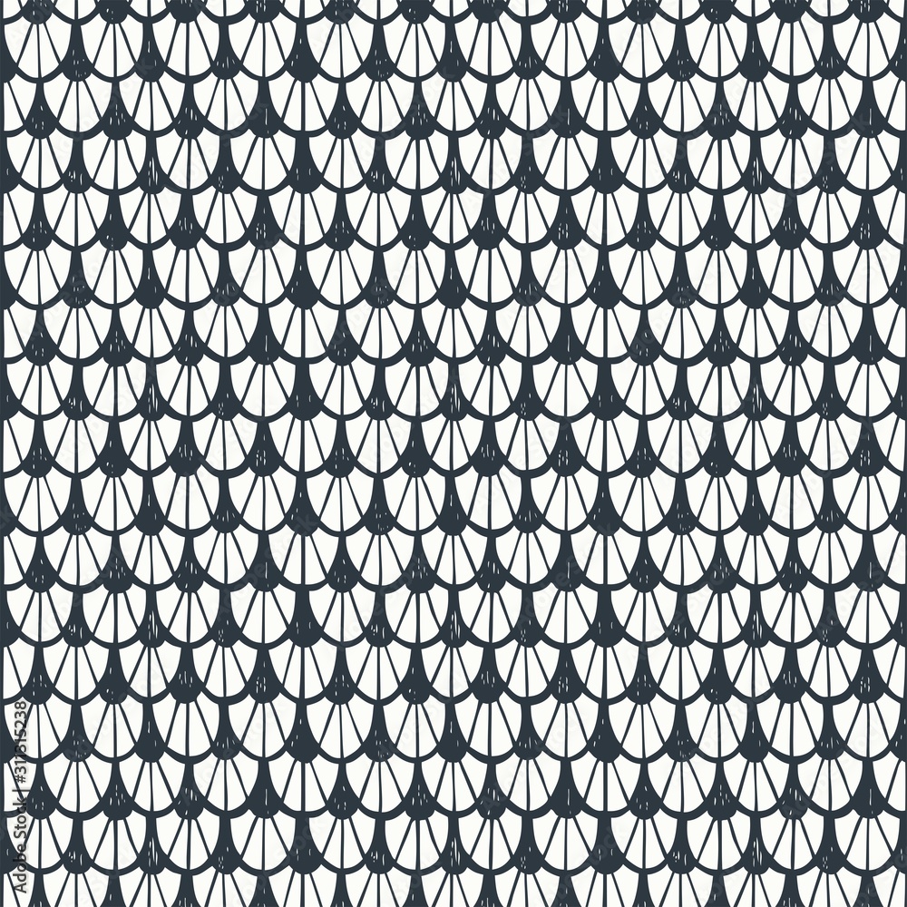 Fototapeta premium Abstract seamless pattern, dark silhouette on light background. Vector hand drawn illustration