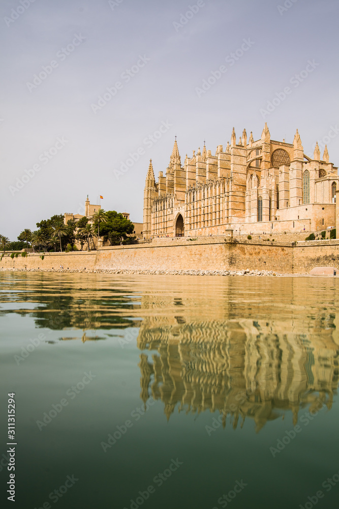The medieval Gothic cathedral La Seu in Palma de Mallorca is one of the most valuable Gothic buildings in Spain