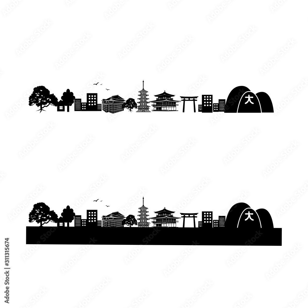 Naklejka premium 京都街並シルエット