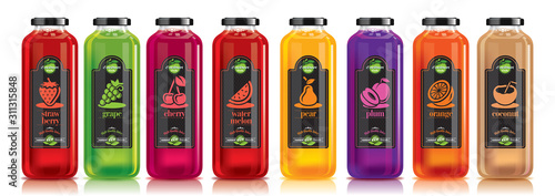Ready design vector juice, fruit glass bottle set