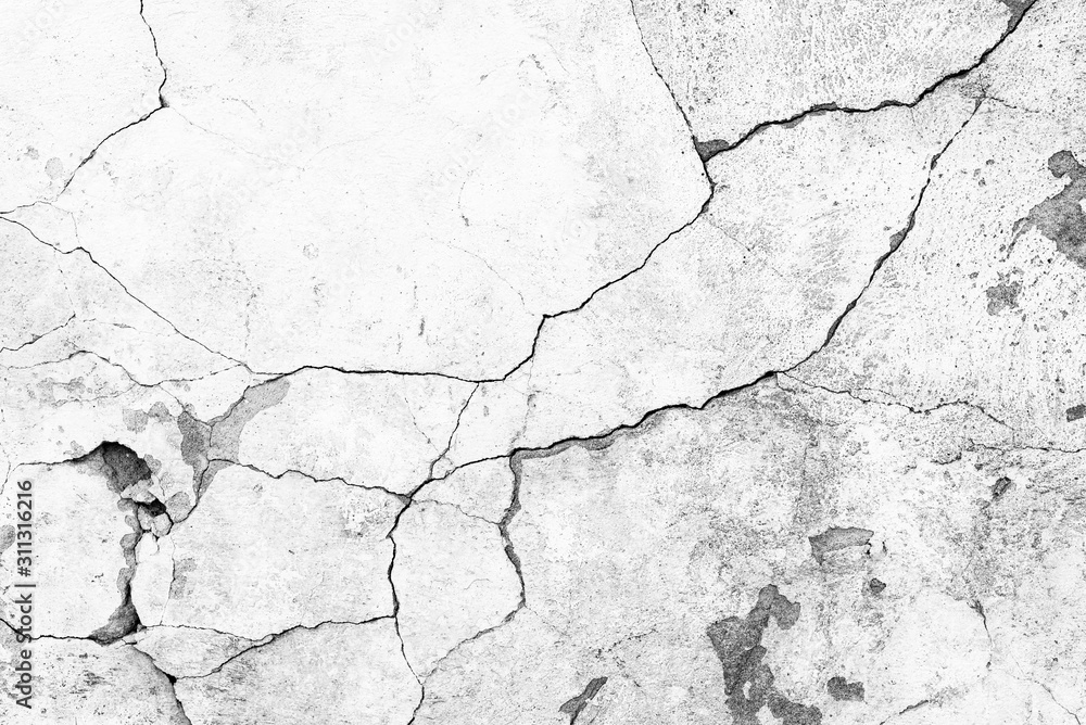 Texture of a concrete wall with cracks and scratches which can be used as a background - obrazy, fototapety, plakaty 