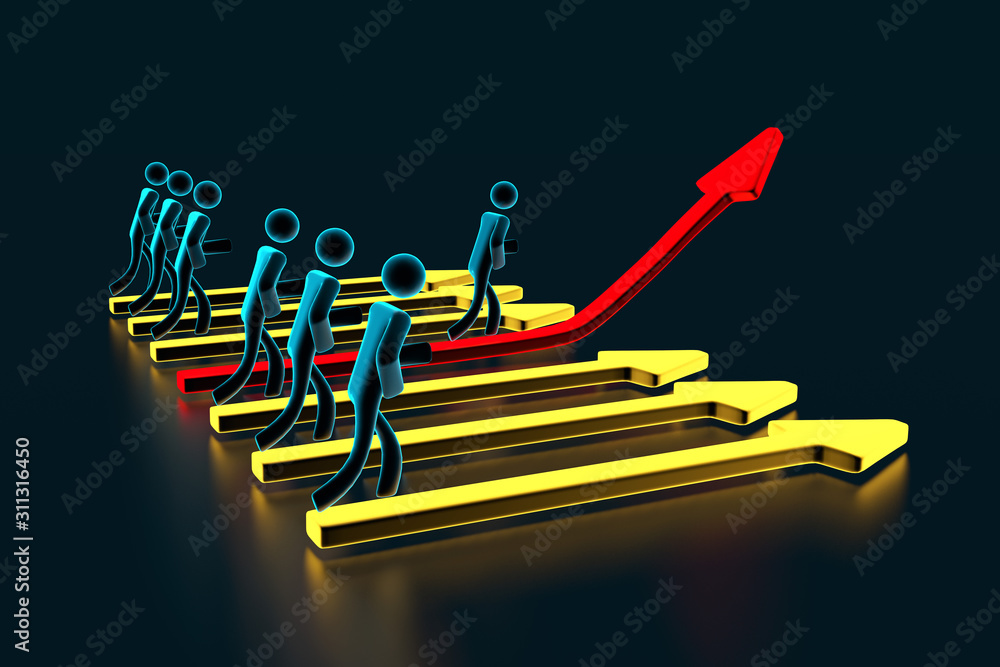 Person Vector Rising Up 3d man, person going up on the red arrow. 3d people businessman rises ...