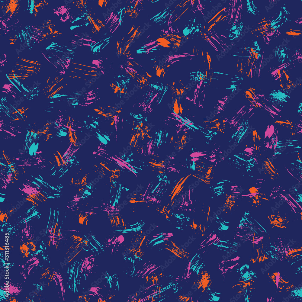 Trendy Colorful Hand-Drawn Brush Strokes Texture Vector Seamless Pattern