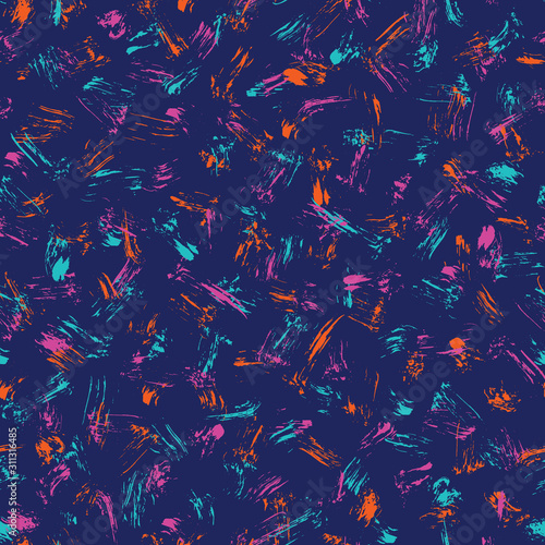 Trendy Colorful Hand-Drawn Brush Strokes Texture Vector Seamless Pattern