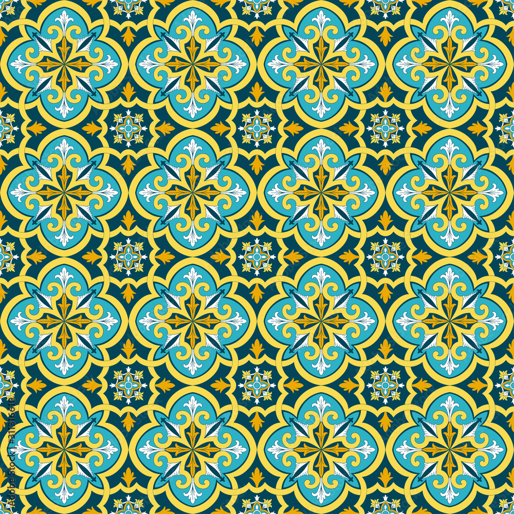 Italian tile pattern vector seamless. Portugal azulejos, mexican talavera, spanish ceramic, venetian, sicily majolica or moroccan motifs. Vintage mosaic texture for kitchen floor or bathroom wall.