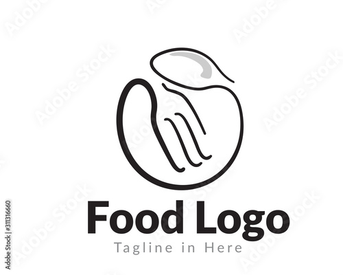 Circle food fork spoon logo design inspiration