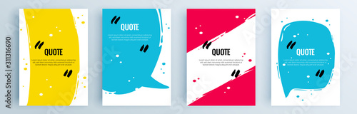 Quote frames blank templates set. Text in brackets, citation empty speech bubbles, quote bubbles. Textbox isolated on color background. Vector illustration.