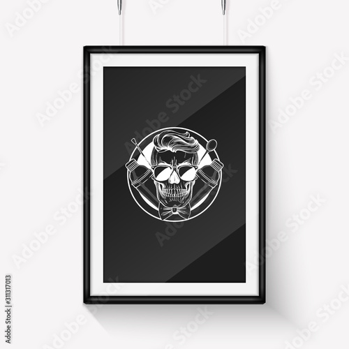 Hand drawn sketch barman skull