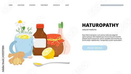 Naturopathy landing page. Traditional medicine, homeopathy. Natural treatment vector banner
