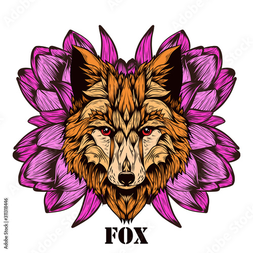 Illustration for print of t-shirts, mugs, pens, logos, tattoo and other things. Image of totem animal fox photo