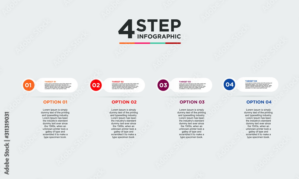 4 step infographic element. Business concept with 4 options and number, steps or processes. data visualization. Vector illustration. 4 step infographic element. Business concept with 4 options and number, steps or processes. data visualization. Vector illustration.