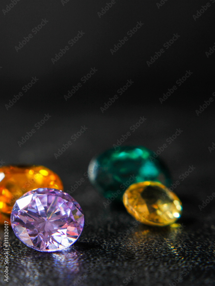 Natural Sapphire gemstone, Jewel or gems on black shine color, Collection of many different natural gemstones amethyst,