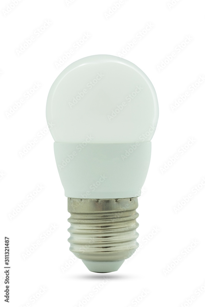 Close-up of White light bulb isolated on white background with clipping path.