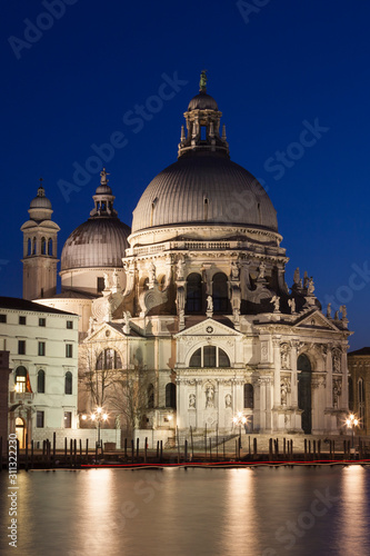 Basilica Santa Maria della Salute illuminated at night, Grnad Canal, Dorsoduro, Venice, Veneto, Italy © gozzoli