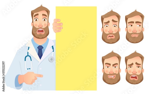 doctor holding blank signboard - set