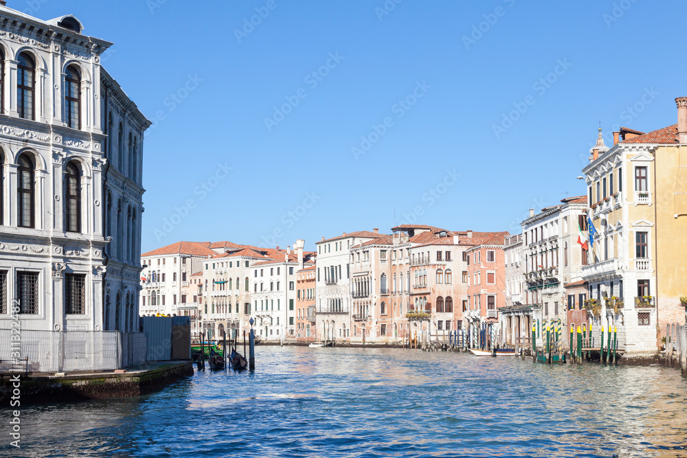Naklejka premium View along the Grand Canal, Venice, Italy in winter of medieval palazzos and palaces in Cannaregio