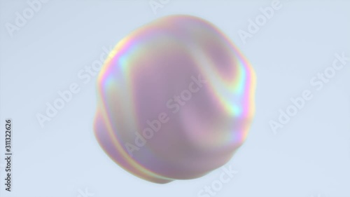 Pearlescent pulsating sphere. Abstract background with iridescent shape. Motion design template. 3d nacre object with wavy ripples. 3d loop animation. Dynamic composition. 4K UHD