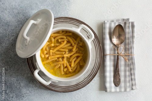 Konstfotografi Passatelli in brodo - passatelli in broth - pasta cooked in chicken broth