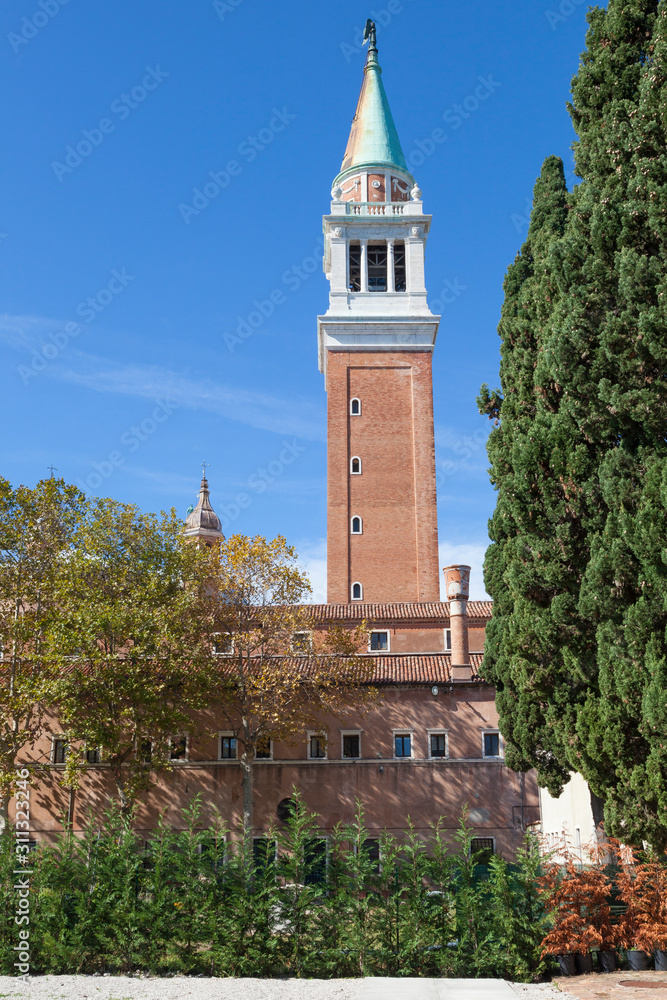 Fototapeta premium The Campanile or Bell Tower of San Giorgio Maggiore Church, Venice, Veneto, Italy