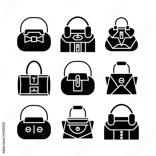 handbag and pouch icons glyph design