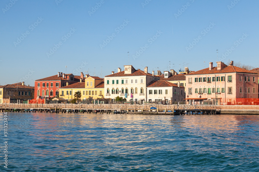  Island of San Pietro di Castello with colourful waterfront houses, Venice, Veneto, Italy