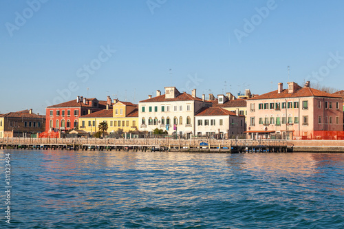  Island of San Pietro di Castello with colourful waterfront houses, Venice, Veneto, Italy