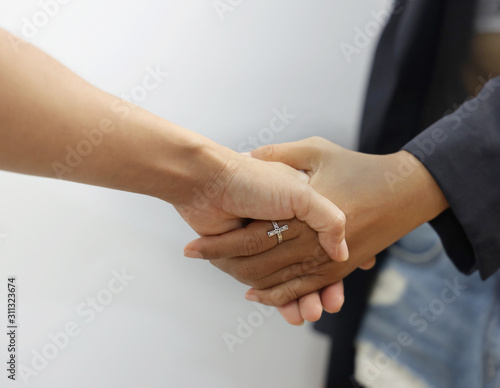 Handshake of Customer image which Help, trust ,support ,empathy and factors relationship marketing for reach successful achievement and meeting commit concept in the office