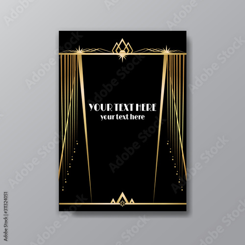 Art Deco elegant page template, Gatsby style for web and print, with moon sun and stars vintage pattern