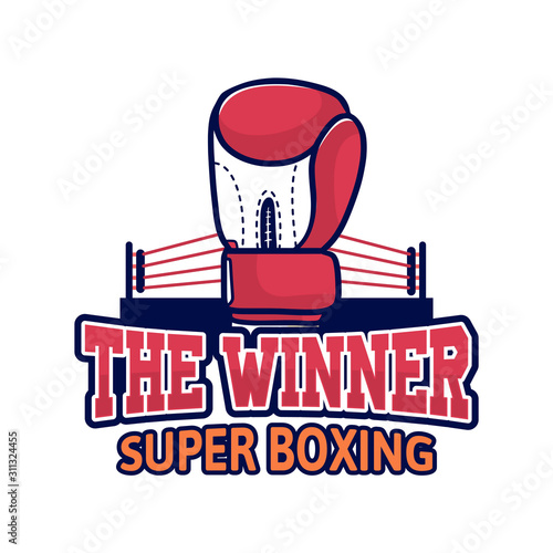 the winner super boxing badge logo design poster glove ring boxer