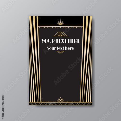 Art Deco elegant page template, Gatsby style for web and print, with moon sun and stars vintage pattern