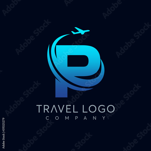 Letter P tour and travel logo design vector