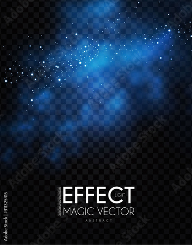 Magic fog with light on transparent background. Night sky. Smoke effect.