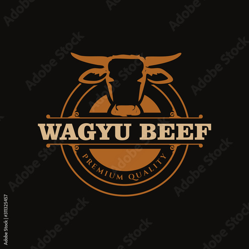 Wagyu Beef Japanese Logo Design Vector